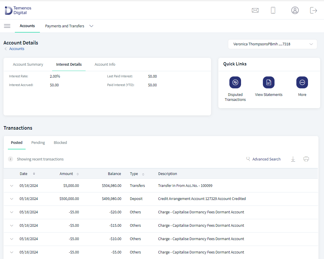 Interest details tab